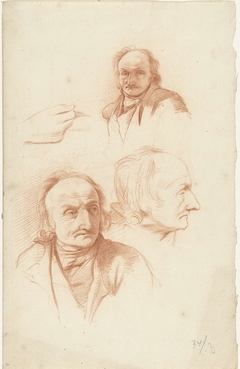 Drie studies van het hoofd van een oude man en een hand by Abraham Johannes Ruytenschildt