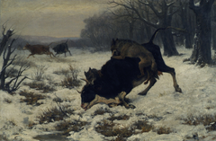 Eine Kuh wird von Wölfen angefallen by Otto von Thoren