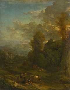 Evening Landscape with Travellers by Cornelis Huysmans