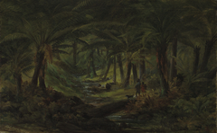 Fern gully with Aboriginal family by Thomas Clark