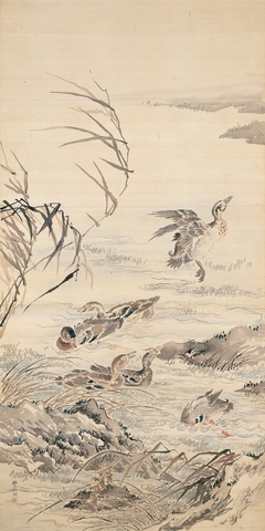 Geese in Autumn Stream by Tsubaki Chinzan