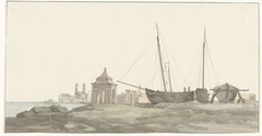 Gezicht op de stad Molfetta aan de kust by Louis Ducros