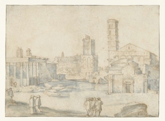 Gezicht op Forum Romanum met de tempel van Antonius en Faustina by Unknown Artist