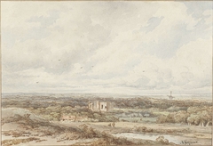 Gezicht vanuit de duinen op de ruïne van Brederode by Arnoldus Johannes Eymer