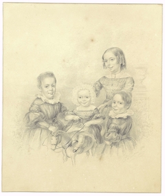 Groepsportret van de vier kinderen van de familie Ooster by Petrus Josephus Lutgers