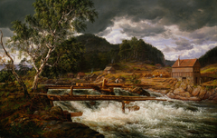 Hellefossen near Hokksund by Johan Christian Dahl