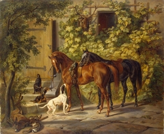 Horses at the Porch by Albrecht Adam