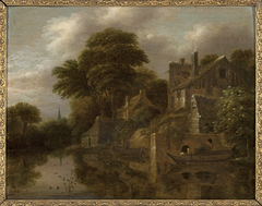 Huizen aan de waterkant by Nicolaes Molenaer