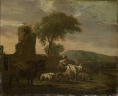 Italian Landscape with Shepherdess and Animals by Simon van der Does