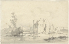 Kasteel Cronenburgh liggend in de moerassig geworden gracht by Jan van Ravenswaay