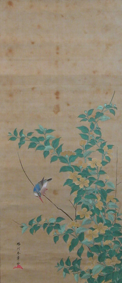 Kingfisher on a Branch of Yamabuki by Katsukawa Shunshō