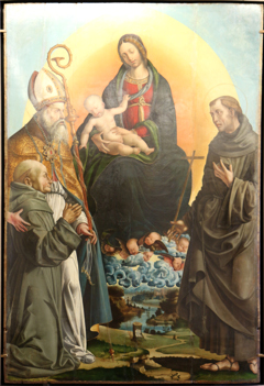 La Vierge en gloire entre saint François et saint Ambroise by Bartolommeo Bononi