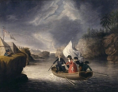 Lady Harriet Fox-Strangways, Mrs Acland (1750-1815) crossing the River Hudson to the American lines, presenting her safe conduct by possibly Robert Pollard