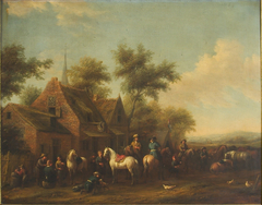 Landscape with Horsemen Resting outside an Inn by Philips Wouwerman