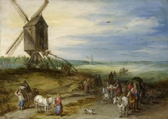 Landscape with mill and carts by Jan Brueghel the Elder