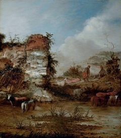 Landscape with Ruins, Shepherds, and Cattle by Jacobus Mancadan