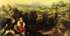 Landscape with Tobias and the angel by Jan van Scorel