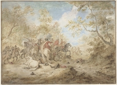 Landschap met vechtende ruiters by Gerardus Josephus Xavery