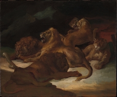 Lions in a Mountainous Landscape by Théodore Géricault