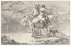 Man en een vrouw te paard bij een bergmeer by Abraham Jansz. Begeyn