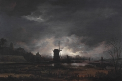 Moonlit Landscape with a Windmill by Aert van der Neer