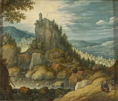 Mountain Landscape with a Castle (Christ on the Road to Emmaus) by Marten Ryckaert