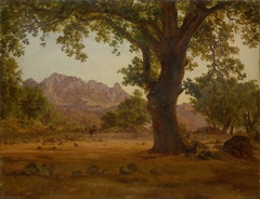 Oak Tree in a Mountainous Landscape by German Painter