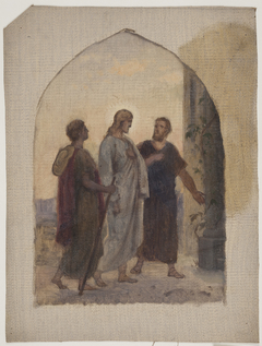 Olieskitse til Vandringen til Emmaus by Anton Dorph