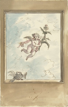 Ontwerp voor een plafondschildering met een putto en twee tortelduiven by Elias van Nijmegen