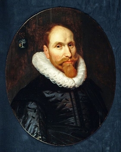 Ovaal portret van Eeuwout Eeuwoutsz. Prins (circa 1590-1636), man met molensteenkraag en baard by Anonymous