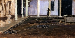 Patio of the Palace of the Duke of Alba, Seville: Raimundo de Madrazo y Garreta painting by Marià Fortuny Marsal