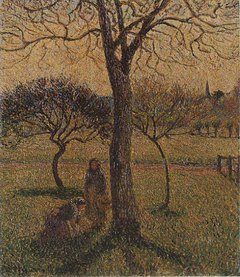 Paysannes près d'un noyer by Camille Pissarro