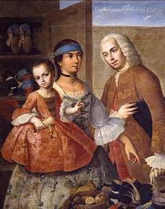 Pintura de Castas, 2. De español y mestiza, castiza. by Miguel Cabrera