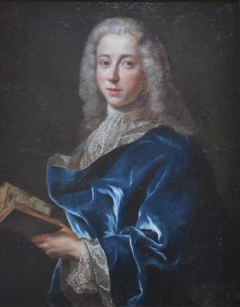 Portrait d'un homme au manteau bleu tenant un livre by François de Troy