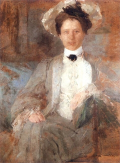 Portrait of a lady in a white hat by Olga Boznańska