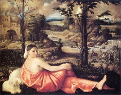 Reclining Woman in a Landscape by Giovanni Cariani