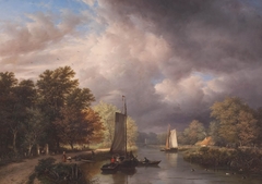 Riviergezicht met donderwolken by George Gillis Haanen