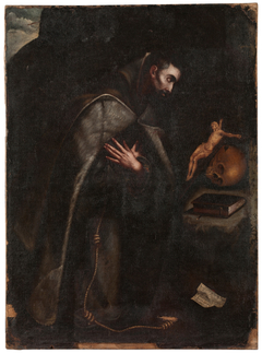 Saint Francis of Assisi kneeling in meditation by Mariana de la Cueva Benavides y Barradas