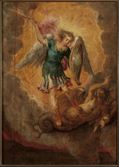 Saint Michael Archangel attacking the dragon by unknown Flemish painter