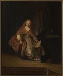 Saskia wearing a rich robe as Bathsheba (alone) with David's letter by Rembrandt