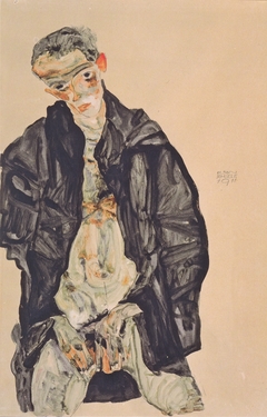 Selbstbildnis als Halbakt in schwarzer Jacke by Egon Schiele