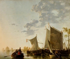 Shipping on the Maas with a Party in a Rowing Boat by Aelbert Cuyp