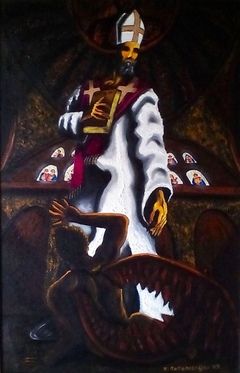 St. Augustine of Hippo in front of Evil by Petros S. Papapostolou