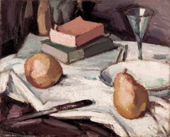 Still life with pears and wineglass by Samuel Peploe