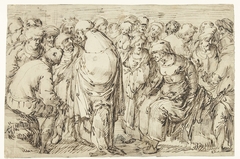 Studieblad met 21 staande en zittende figuren by Unknown Artist