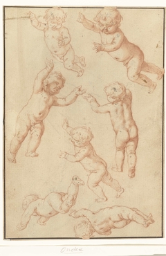 Studieblad met zeven zwevende putti by Abraham Bloemaert