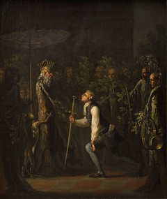 The Potuans are Surprised to see Niels Klim Genuflect in front of the Wise Prince. by Nicolai Abildgaard