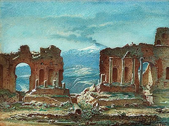 The Ruins of Teatro Greco in Taormina, Sicily by Johan Zacharias Blackstadius