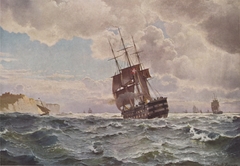 The ship of the line ''Skjold'' near a coast by Carl Frederik Sørensen