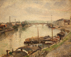 The Stone Bridge and Barges at Rouen by Camille Pissarro